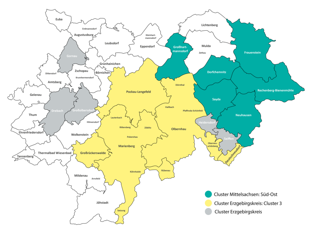 Ausbaugebiete Mittelsachen und Erzgebirge der E2Net